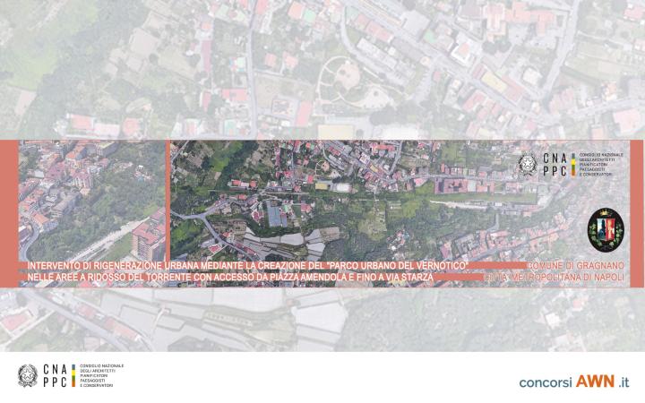 Pubblicato il concorso Intervento di rigenerazione urbana mediante la creazione del “Parco urbano del Vernotico” nelle aree ridosso del torrente con accesso da Piazza Amendola e fino a via Starza a Gragnano sulla piattaforma concorsiawn.it